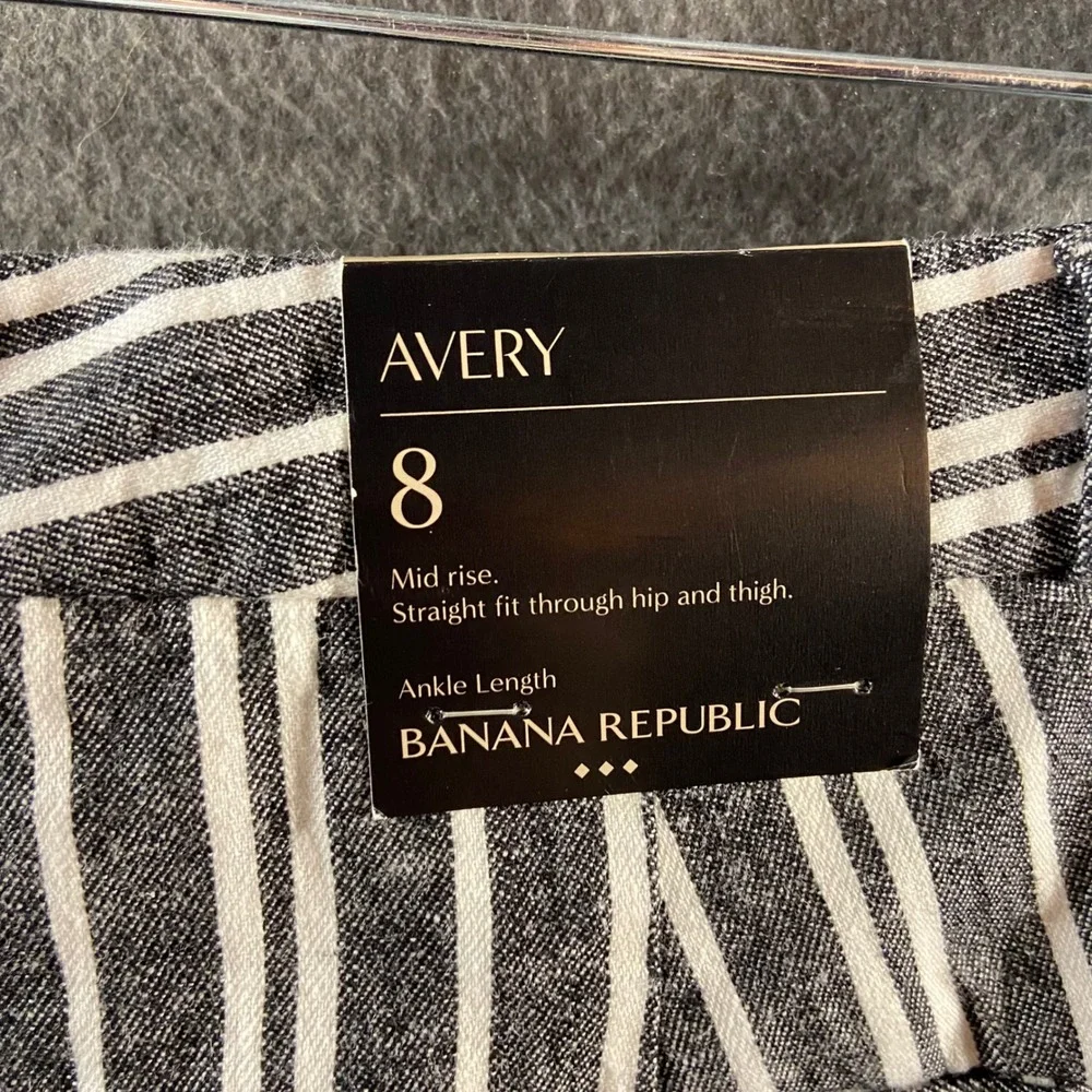 NWT Banana Republic Avery linen Pants 8 Striped Ankle Mid Rise Straight Fit Grey